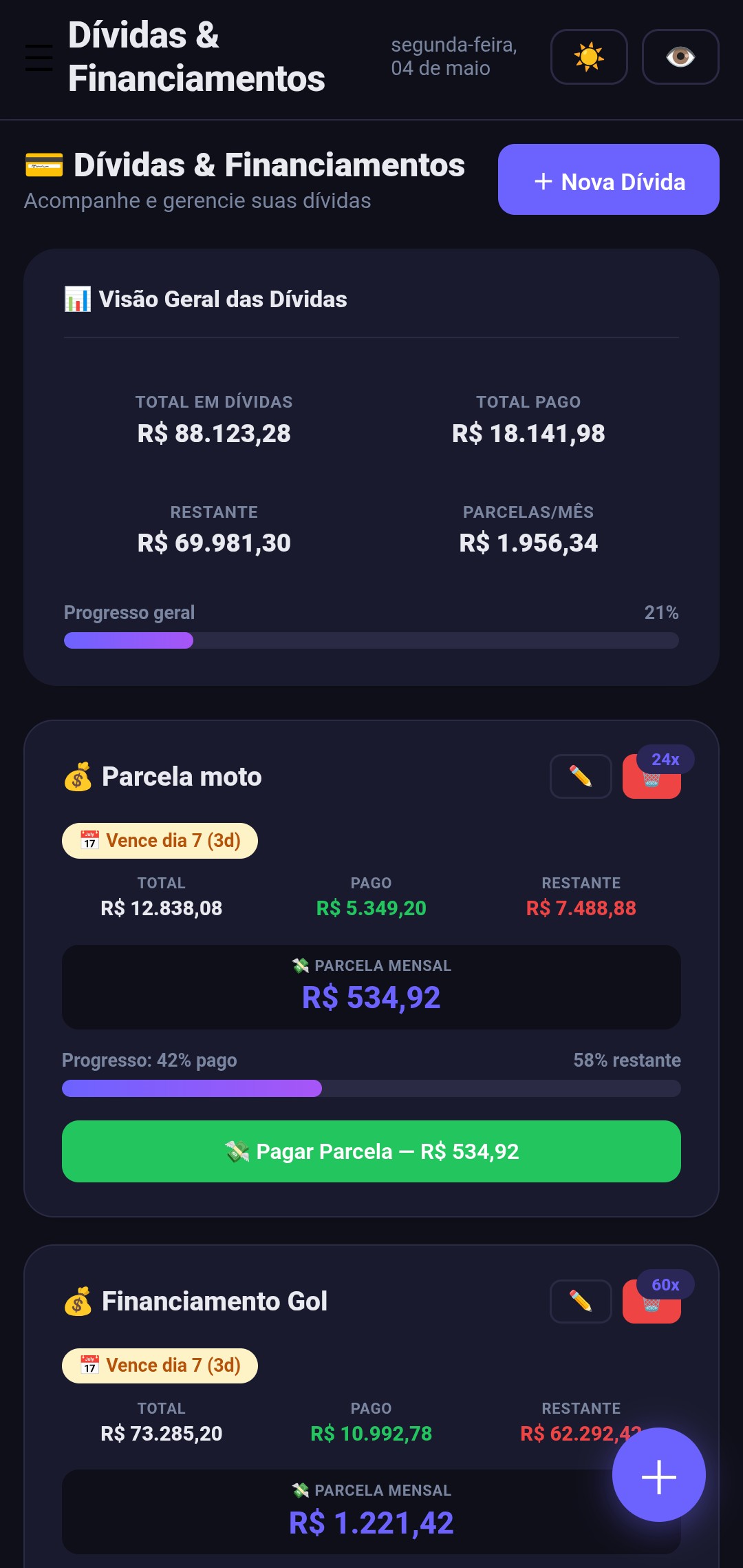 Controle de dívidas