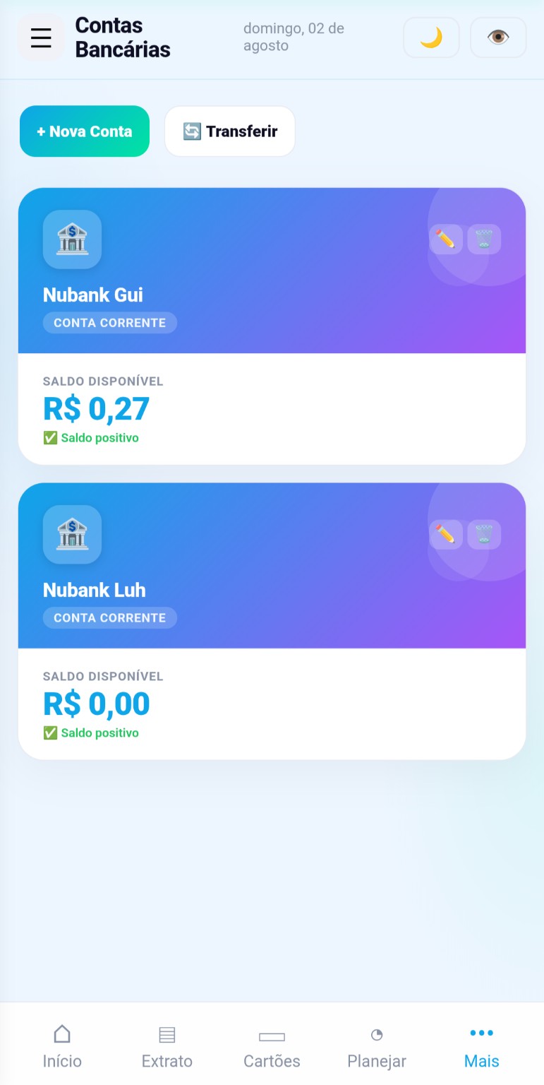 Tela atualizada de contas bancárias