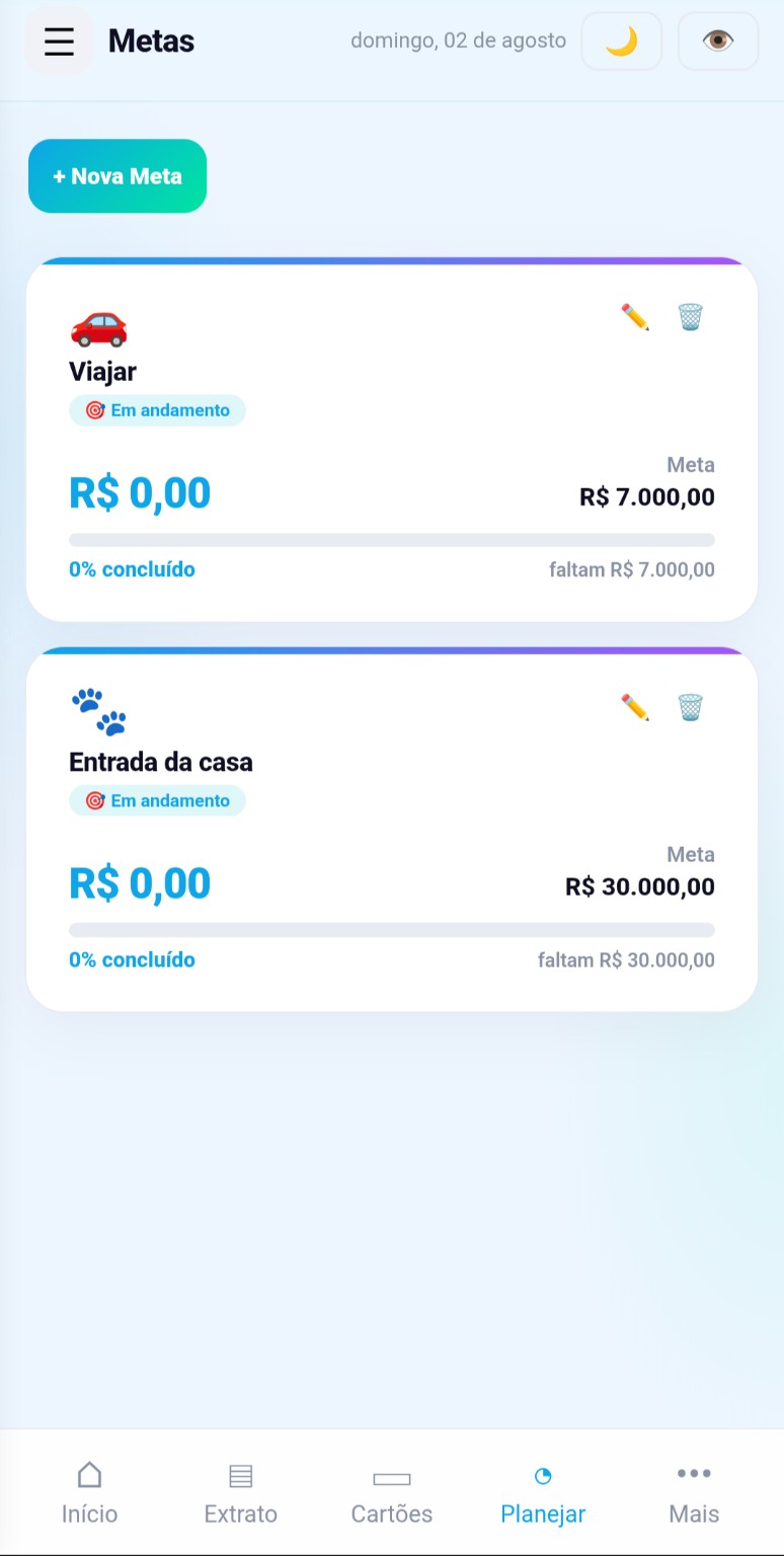 Tela atualizada de metas