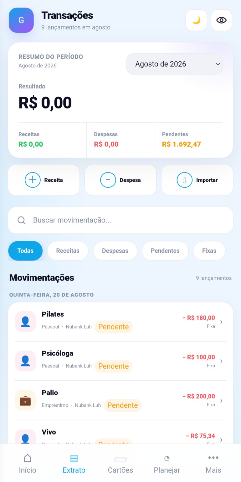 Lista atualizada de transações organizada